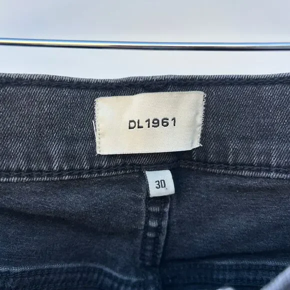 DL1961 Denim Jeans Bridget Boot Cut 31.5” Raw Hem Charcoal Grecian 30 Flare